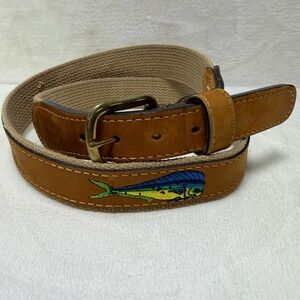 Zep-Pro Mens 36 Leather Canvas‎ Fishing Belt Brown Mahi Mahi Sportfish Boat